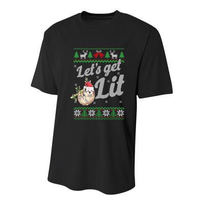Let's Get Lit Funny Sloth Christmas Funny Sloth Lovers Meaningful Gift Youth Performance Sprint T-Shirt