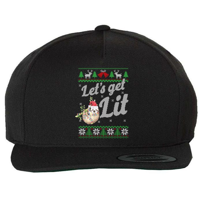 Let's Get Lit Funny Sloth Christmas Funny Sloth Lovers Meaningful Gift Wool Snapback Cap