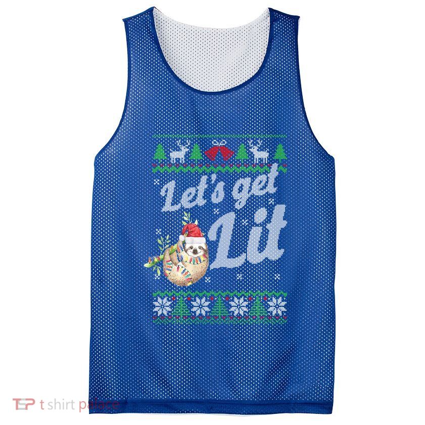 Let's Get Lit Funny Sloth Christmas Funny Sloth Lovers Meaningful Gift Mesh Reversible Basketball Jersey Tank