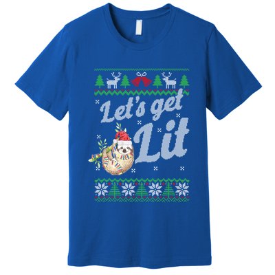 Let's Get Lit Funny Sloth Christmas Funny Sloth Lovers Meaningful Gift Premium T-Shirt