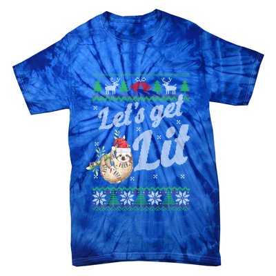 Let's Get Lit Funny Sloth Christmas Funny Sloth Lovers Meaningful Gift Tie-Dye T-Shirt