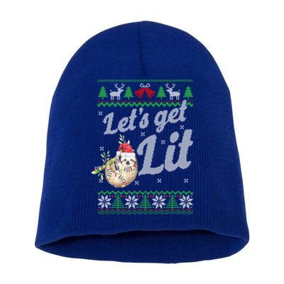 Let's Get Lit Funny Sloth Christmas Funny Sloth Lovers Meaningful Gift Short Acrylic Beanie