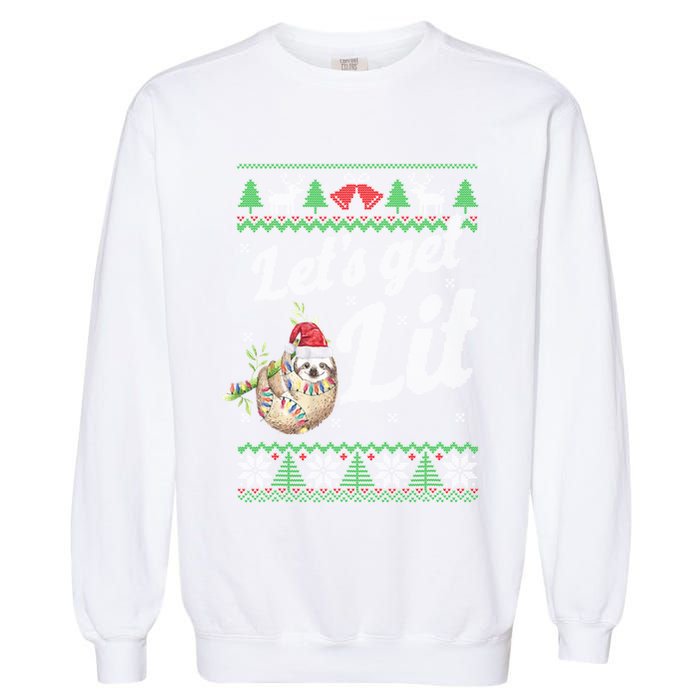 Let's Get Lit Funny Sloth Christmas Funny Sloth Lovers Meaningful Gift Garment-Dyed Sweatshirt