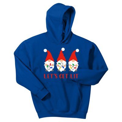 Let's Get Lit Gnome Squad Xmas Lights Christmas Pajama Funny Meaningful Gift Kids Hoodie