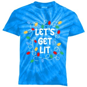 Let's Get Lit Christmas Lights Xmas Pajama Holiday Boy Girl Gift Kids Tie-Dye T-Shirt