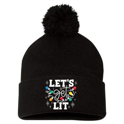 Lets Get Lit Drinking Santa Hat Christmas Lights Funny Pom Pom 12in Knit Beanie