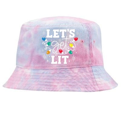 Lets Get Lit Drinking Santa Hat Christmas Lights Funny Tie-Dyed Bucket Hat