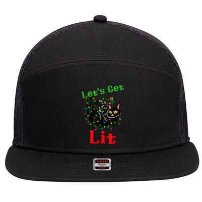 LetS Get Lit Funny Christmas Holiday Cat 7 Panel Mesh Trucker Snapback Hat