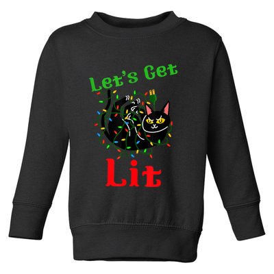 LetS Get Lit Funny Christmas Holiday Cat Toddler Sweatshirt