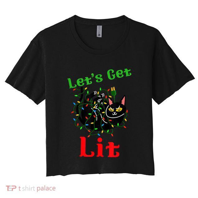 LetS Get Lit Funny Christmas Holiday Cat Crop Top