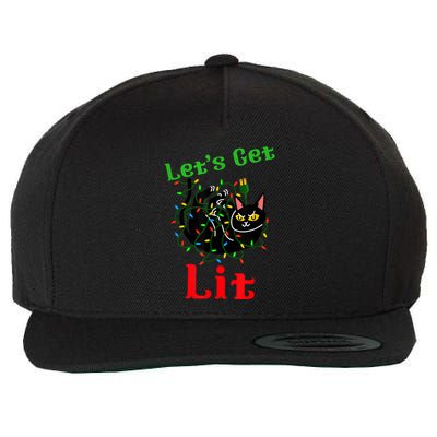 LetS Get Lit Funny Christmas Holiday Cat Wool Snapback Cap
