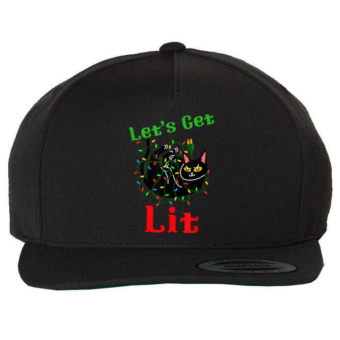 LetS Get Lit Funny Christmas Holiday Cat Wool Snapback Cap