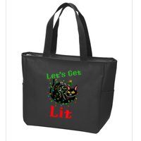 LetS Get Lit Funny Christmas Holiday Cat Zip Tote Bag