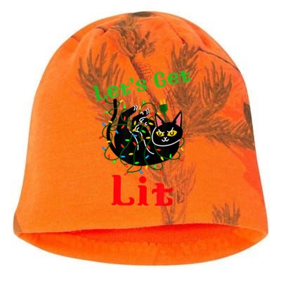 LetS Get Lit Funny Christmas Holiday Cat Kati - Camo Knit Beanie