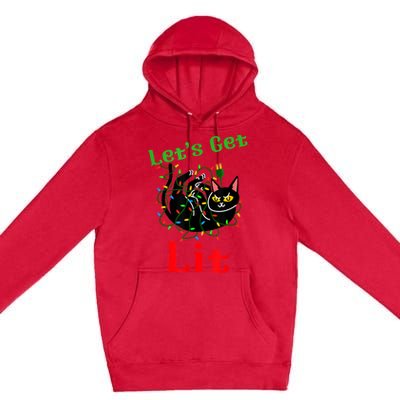 LetS Get Lit Funny Christmas Holiday Cat Premium Pullover Hoodie