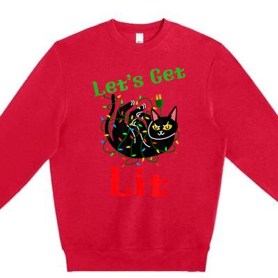 LetS Get Lit Funny Christmas Holiday Cat Premium Crewneck Sweatshirt