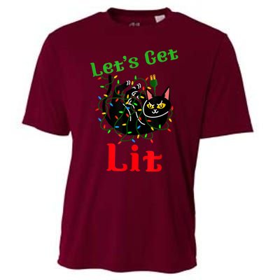 LetS Get Lit Funny Christmas Holiday Cat Cooling Performance Crew T-Shirt