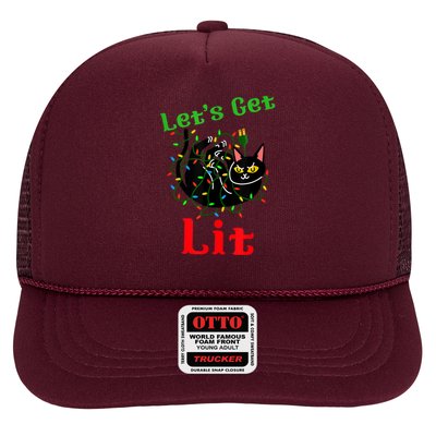 LetS Get Lit Funny Christmas Holiday Cat Trucker Hat