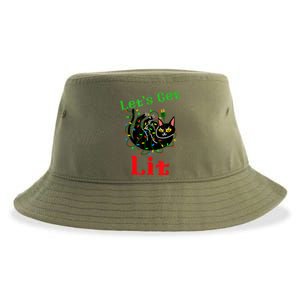 LetS Get Lit Funny Christmas Holiday Cat Sustainable Bucket Hat