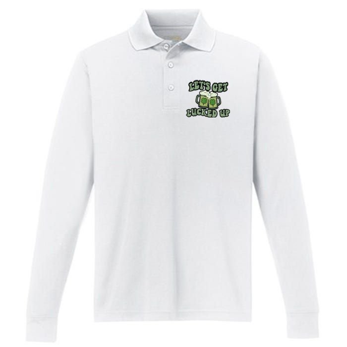 Lets Get Lucked Up Lucky Clovers St Patricks Day Beer Drink Performance Long Sleeve Polo