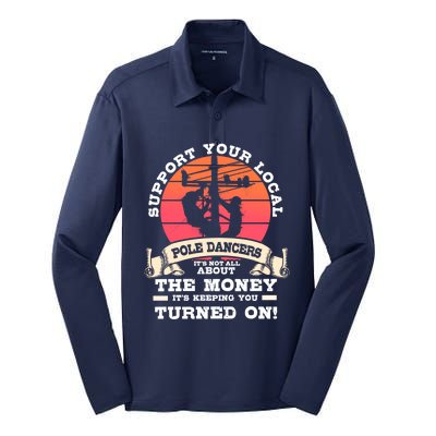 Lineman Gifts Line Worker Image On Back Of Silk Touch Performance Long Sleeve Polo