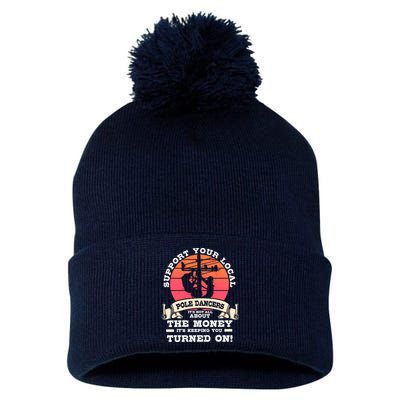 Lineman Gifts Line Worker Image On Back Of Pom Pom 12in Knit Beanie