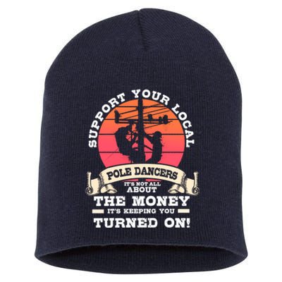 Lineman Gifts Line Worker Image On Back Of Short Acrylic Beanie