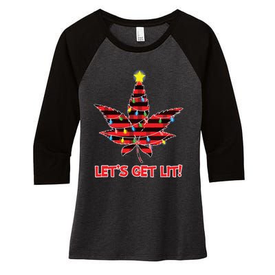 Lets Get Lit Christmas Marijuana Cannabis Weed Ugly Women's Tri-Blend 3/4-Sleeve Raglan Shirt