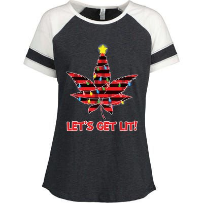 Lets Get Lit Christmas Marijuana Cannabis Weed Ugly Enza Ladies Jersey Colorblock Tee