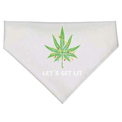 Let's Get Lit Christmas Cool Gift Funny Marijuana Leaf Weed Xmas Gift USA-Made Doggie Bandana