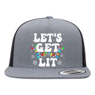 LetS Get Lit Funny Christmas Lights Xmas Pajamas Holiday Flat Bill Trucker Hat