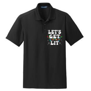 LetS Get Lit Funny Christmas Lights Xmas Pajamas Holiday Dry Zone Grid Polo