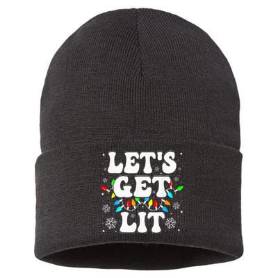 LetS Get Lit Funny Christmas Lights Xmas Pajamas Holiday Sustainable Knit Beanie