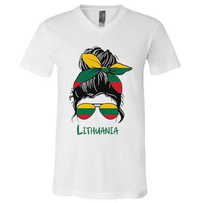 Lithuania Girl Lithuanian Girl Lietuvis Woman Flag V-Neck T-Shirt