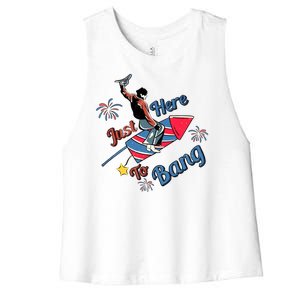 Lets Get Lit Fireworks 4th Of July Tee Just Here To Bang Women's Racerback Cropped Tank