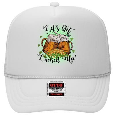 Let's Get Lucked Up Cheer Beer Drinking Team Saint Patrick's Day High Crown Mesh Back Trucker Hat