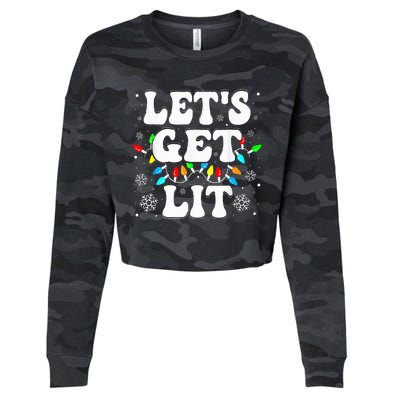 Let's Get Lit Funny Christmas Lights Xmas Pajamas Holiday  Cropped Pullover Crew