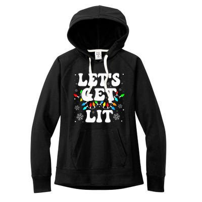 Let's Get Lit Funny Christmas Lights Xmas Pajamas Holiday  Women's Fleece Hoodie