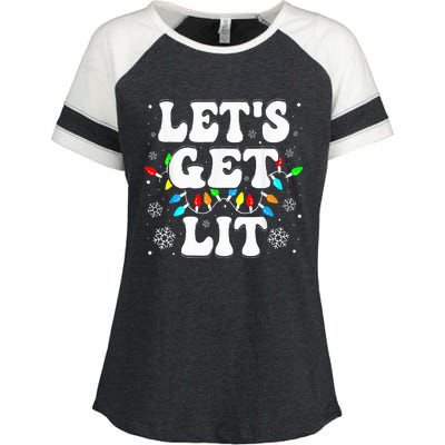 Let's Get Lit Funny Christmas Lights Xmas Pajamas Holiday  Enza Ladies Jersey Colorblock Tee