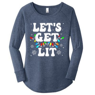 Let's Get Lit Funny Christmas Lights Xmas Pajamas Holiday  Women's Perfect Tri Tunic Long Sleeve Shirt