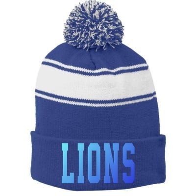 Lions Gift Stripe Pom Pom Beanie