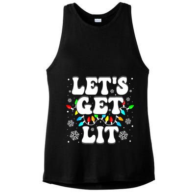 LetS Get Lit Funny Christmas Lights Xmas Pajamas Holiday Ladies PosiCharge Tri-Blend Wicking Tank