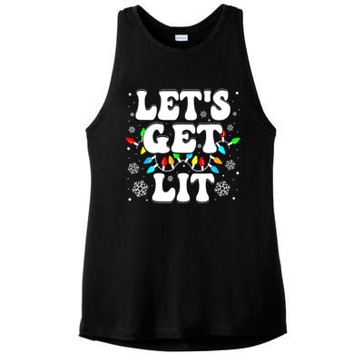 LetS Get Lit Funny Christmas Lights Xmas Pajamas Holiday Ladies PosiCharge Tri-Blend Wicking Tank