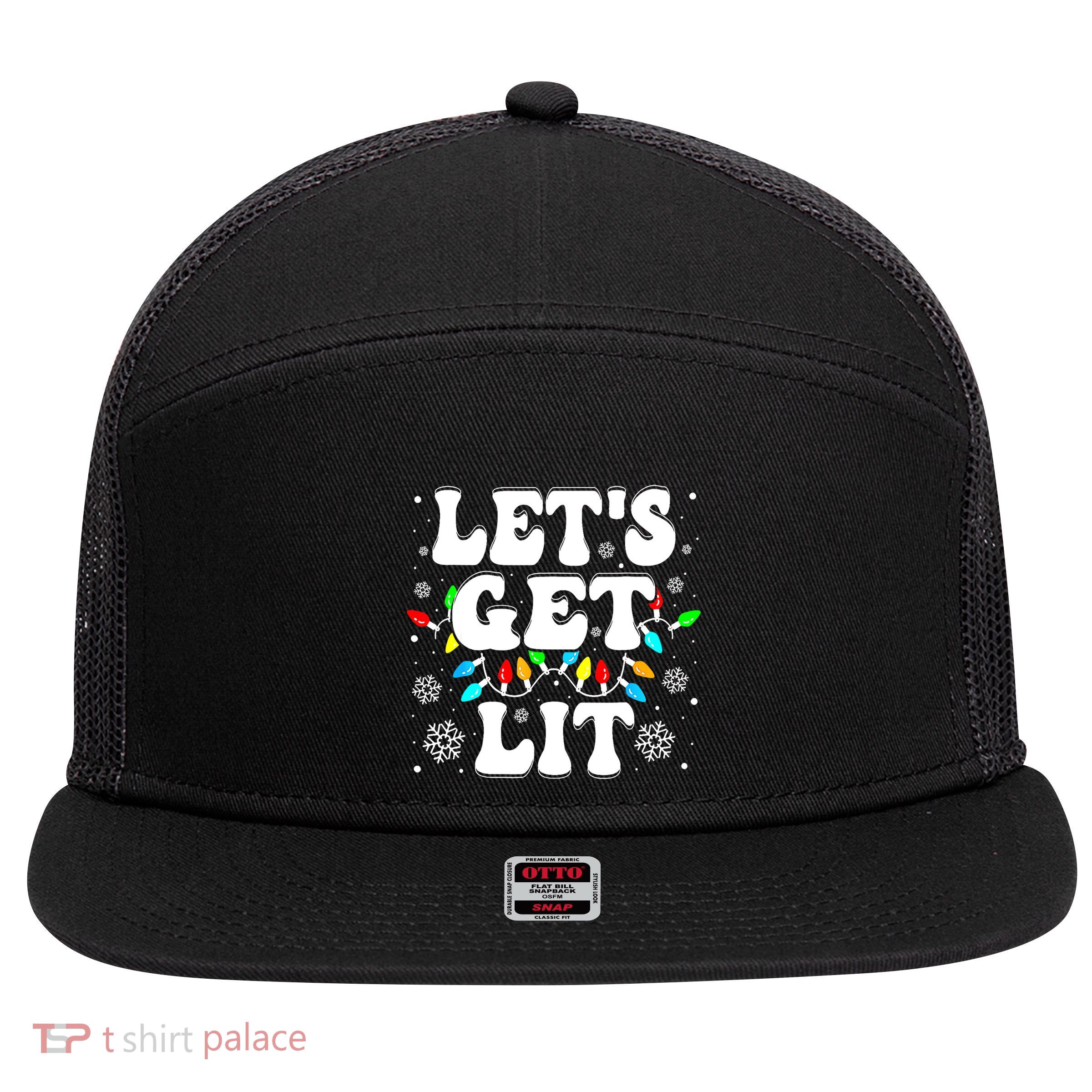 LetS Get Lit Funny Christmas Lights Xmas Pajamas Holiday 7 Panel Mesh Trucker Snapback Hat