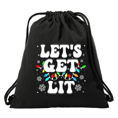 LetS Get Lit Funny Christmas Lights Xmas Pajamas Holiday Drawstring Bag