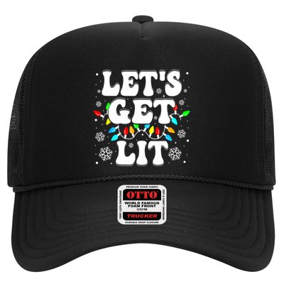 LetS Get Lit Funny Christmas Lights Xmas Pajamas Holiday Trucker Hat