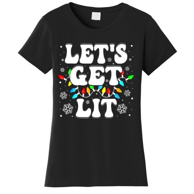 LetS Get Lit Funny Christmas Lights Xmas Pajamas Holiday Women's T-Shirt