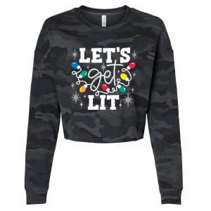 Let's Get Lit Ing Santa Hat Christmas Lights Funny Funny Gift Cropped Pullover Crew