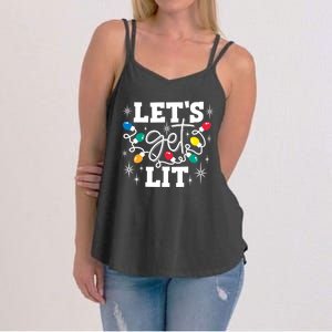 Let's Get Lit Ing Santa Hat Christmas Lights Funny Funny Gift Women's Strappy Tank