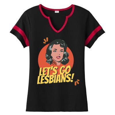 Lets Go Lesbians! Retro Lesbian Subtle Ladies Halftime Notch Neck Tee